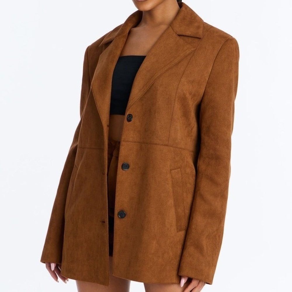 Set Faux Suede Jacket Skirt Set Brown Sz XS Fashion Nova - Picture 8 of 8